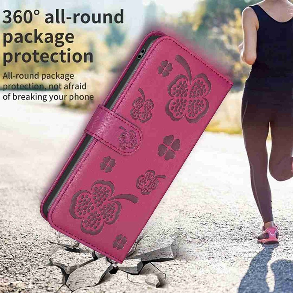 Tel1 Xiaomi Redmi 9C / Redmi 10A Four-leaf Embossed Θήκη Βιβλίο - Rose Red