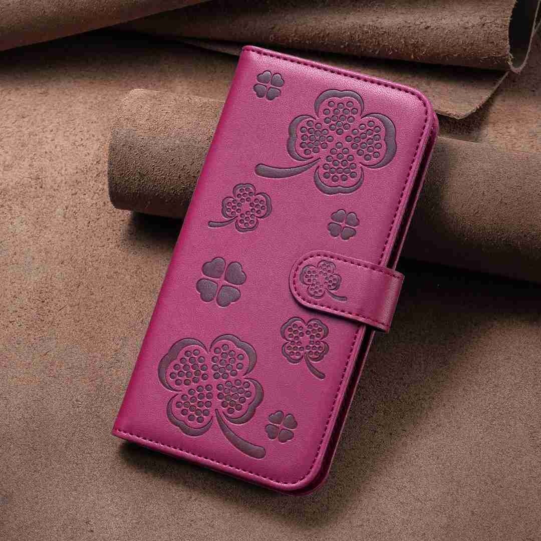 Tel1 Xiaomi Redmi 9C / Redmi 10A Four-leaf Embossed Θήκη Βιβλίο - Rose Red
