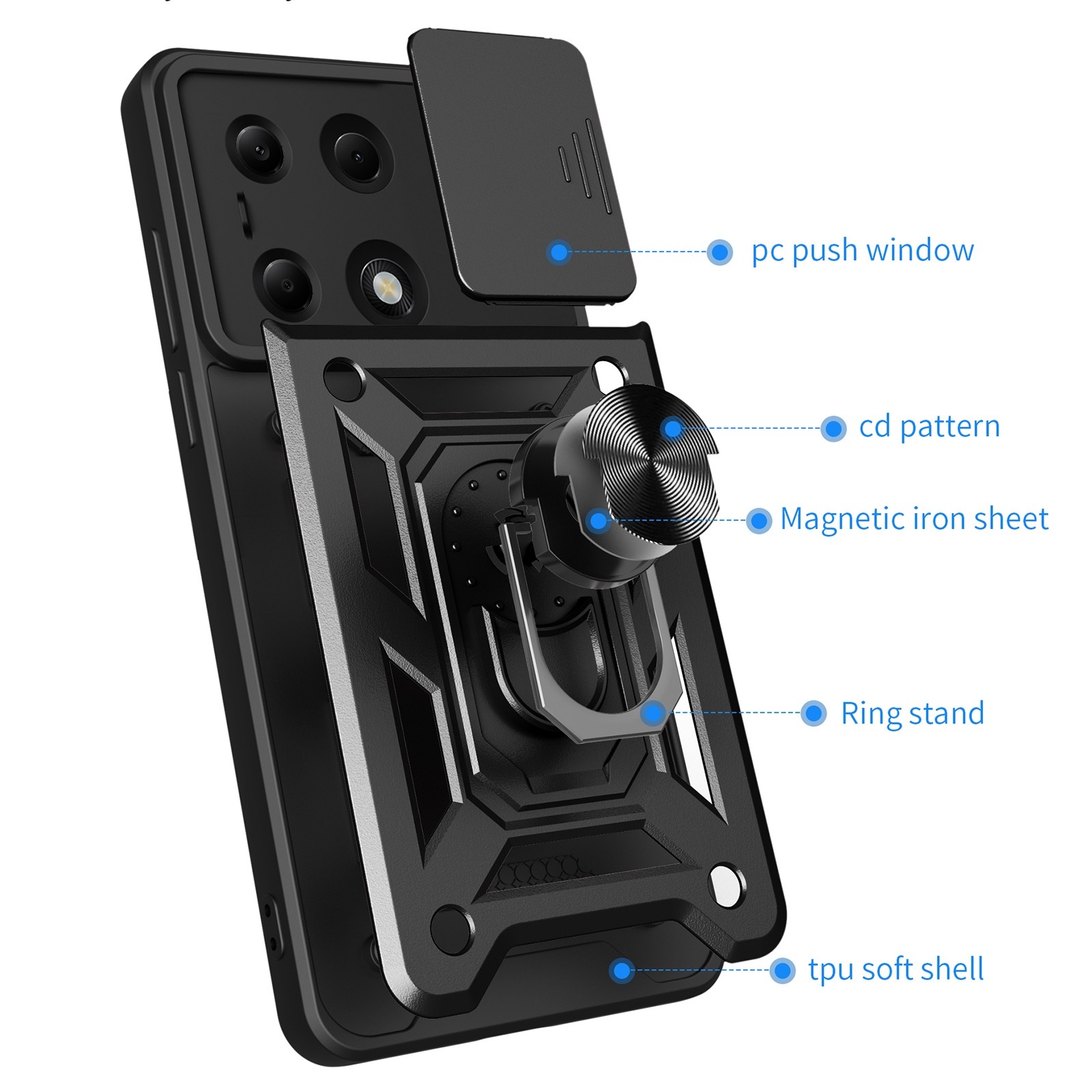 Forcell Xiaomi Redmi Note 13 Pro 4G/ Xiaomi Poco M6 Pro 4G Sliding Camshield Θήκη Σκληρή - Black