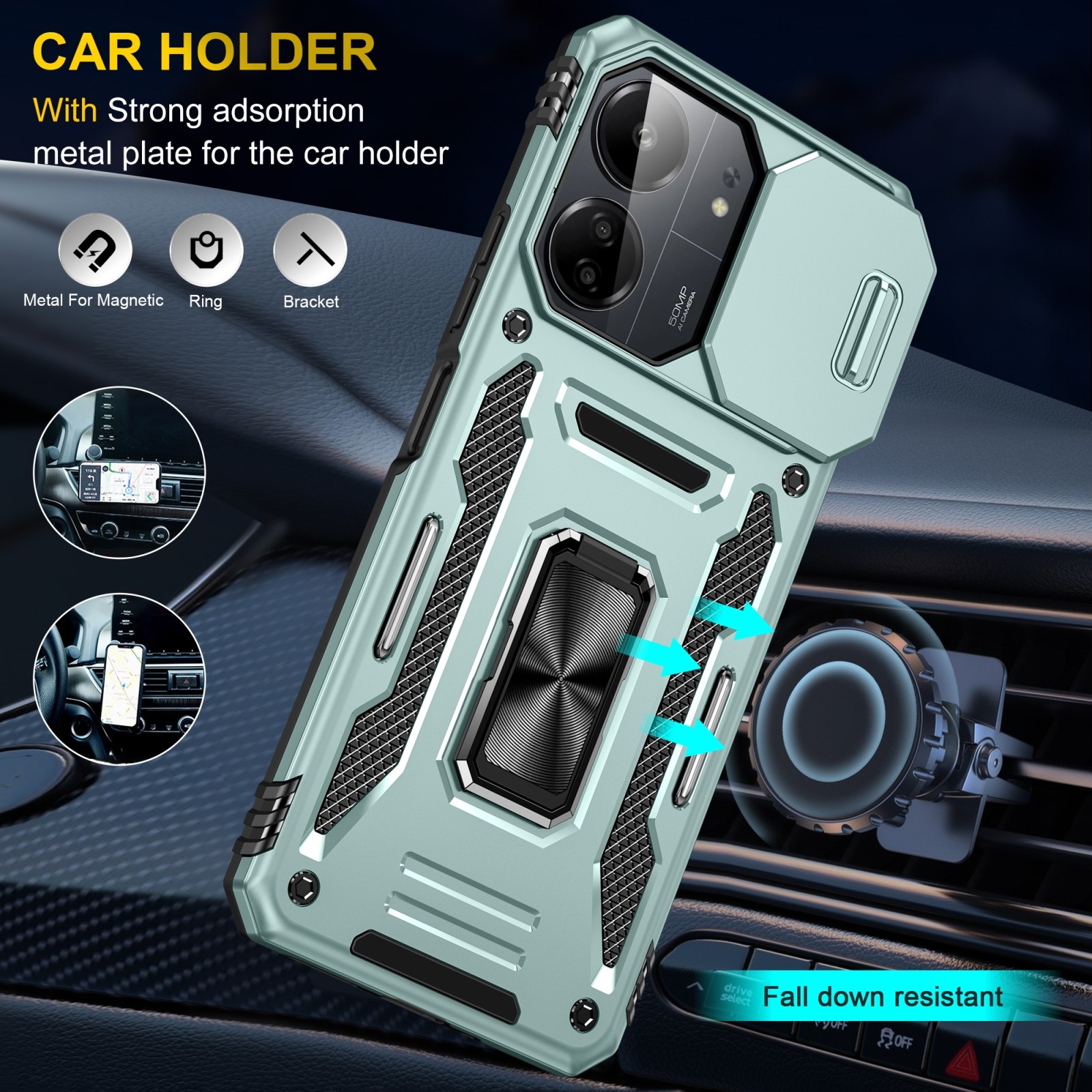 Forcell Xiaomi Redmi Note 13 Pro 5G / Poco X6 5G Camera Shield Θήκη Σκληρή - Alpine Green