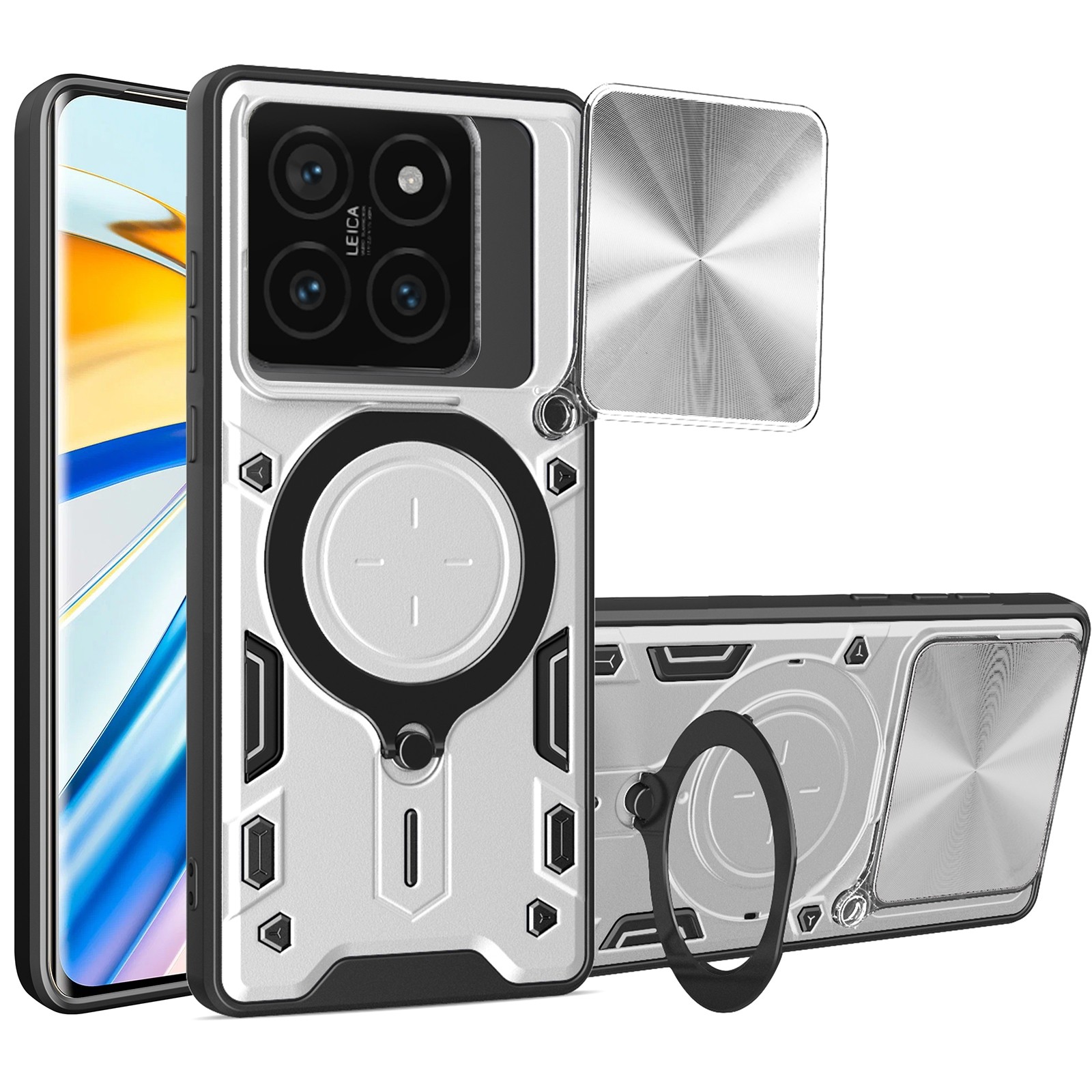 Forcell Xiaomi 14T Pro 5G Camshield Magnetic Holder Θήκη Σκληρή - Silver