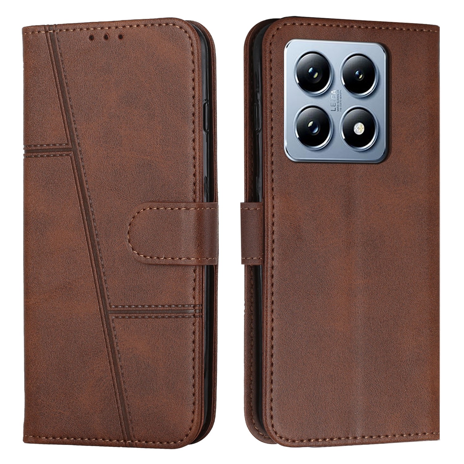 Tel1 Xiaomi 14T 5G Stitching Calf Texture Buckle Θήκη Βιβλίο - Brown