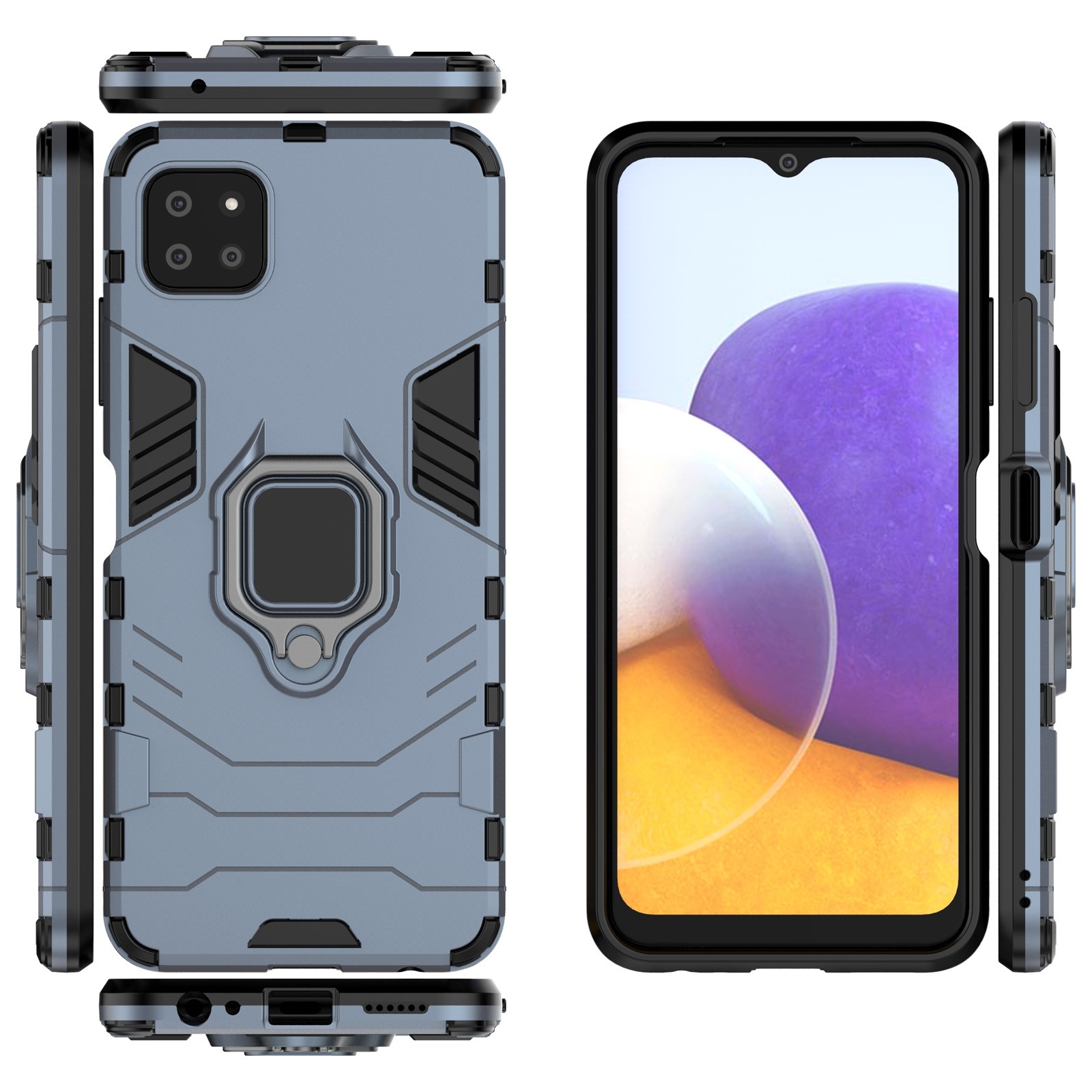 Forcell Samsung Galaxy A22 5G Shockproof Ring Hoder Θήκη Σκληρή - Blue
