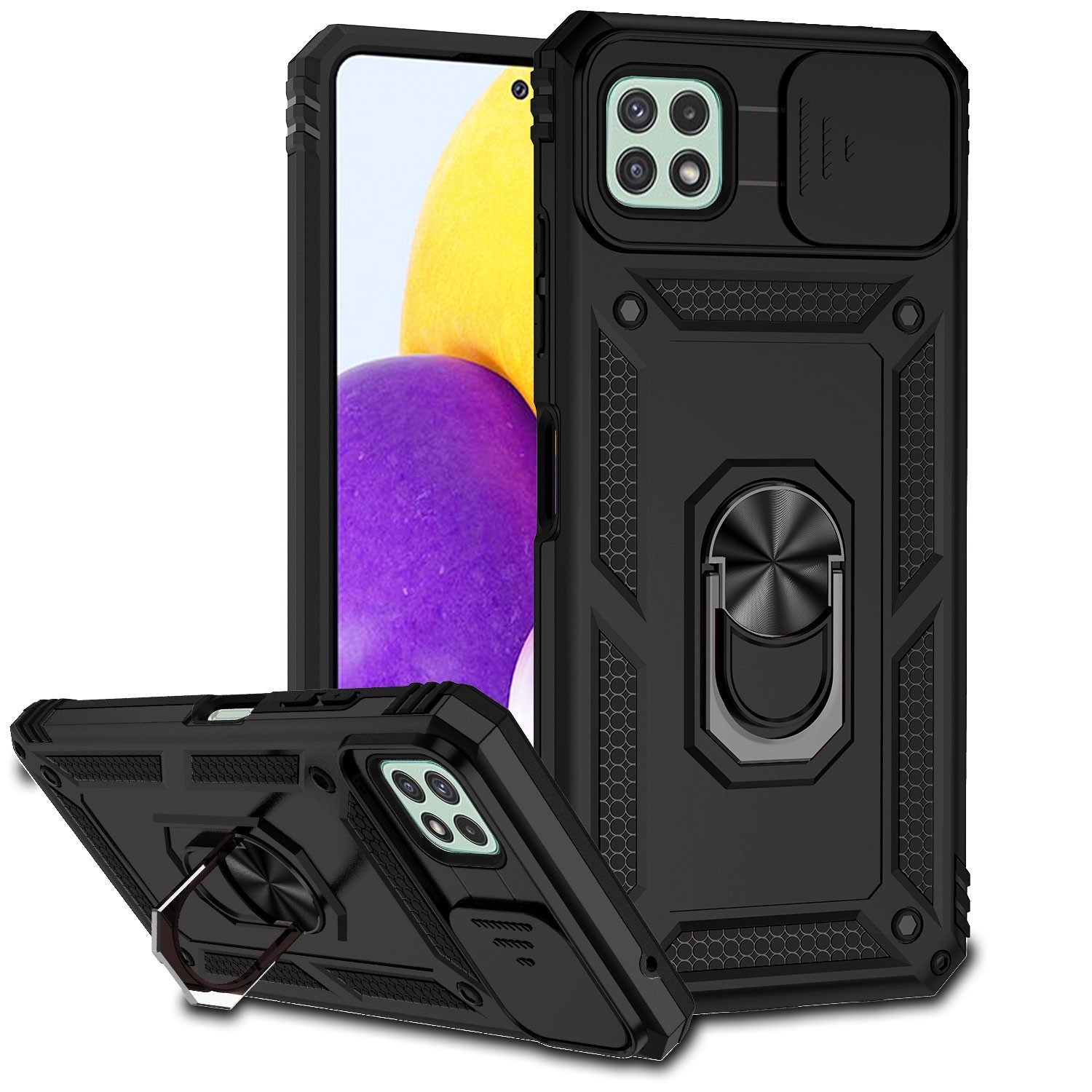 Forcell Samsung Galaxy A22 5G Sliding Camshield Holder Θήκη Σκληρή - Black