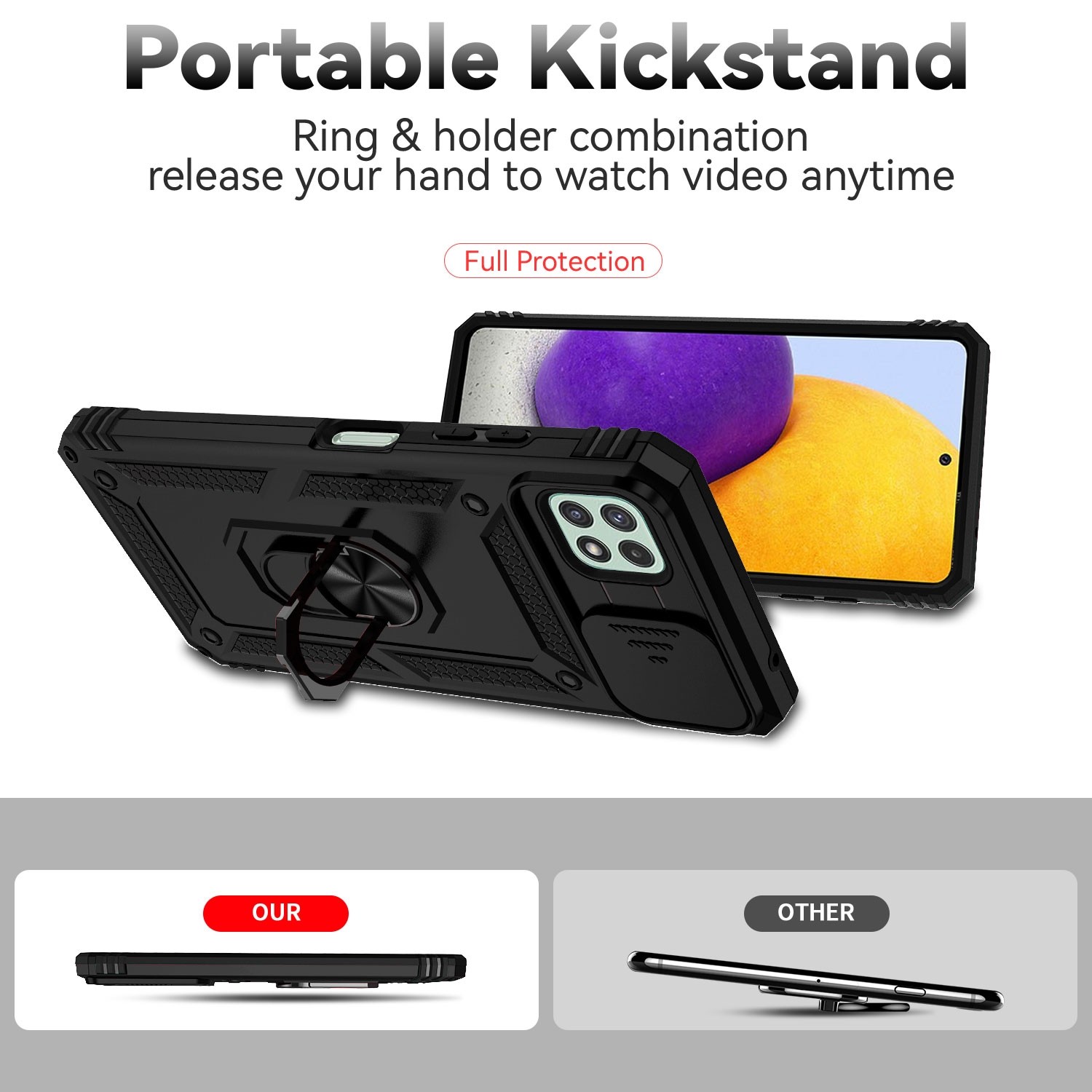 Forcell Samsung Galaxy A22 5G Sliding Camshield Holder Θήκη Σκληρή - Black
