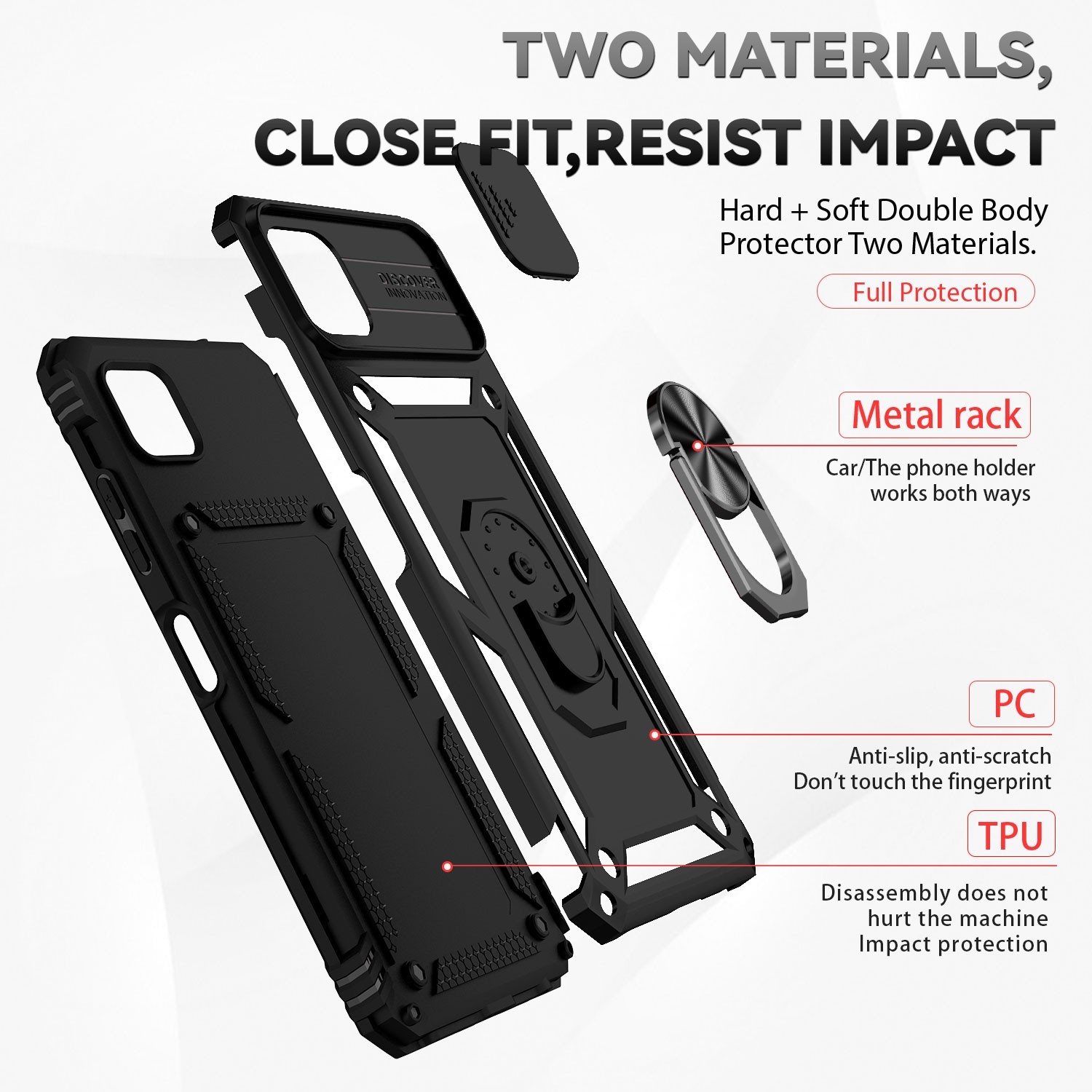 Forcell Samsung Galaxy A22 5G Sliding Camshield Holder Θήκη Σκληρή - Black