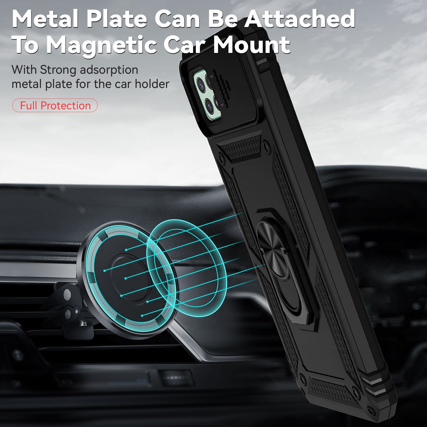 Forcell Samsung Galaxy A22 5G Sliding Camshield Holder Θήκη Σκληρή - Black