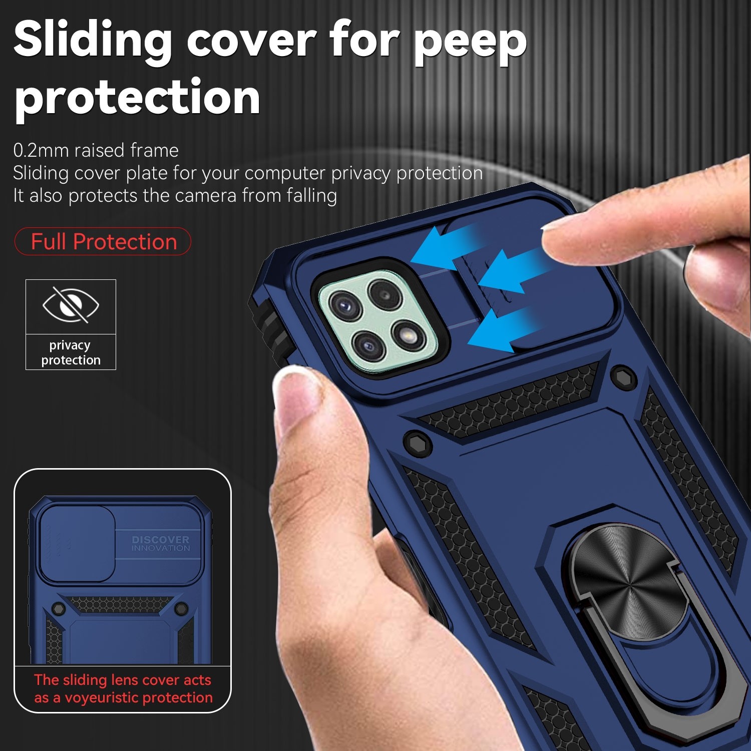 Forcell Samsung Galaxy A22 5G Sliding Camshield Holder Θήκη Σκληρή - Blue