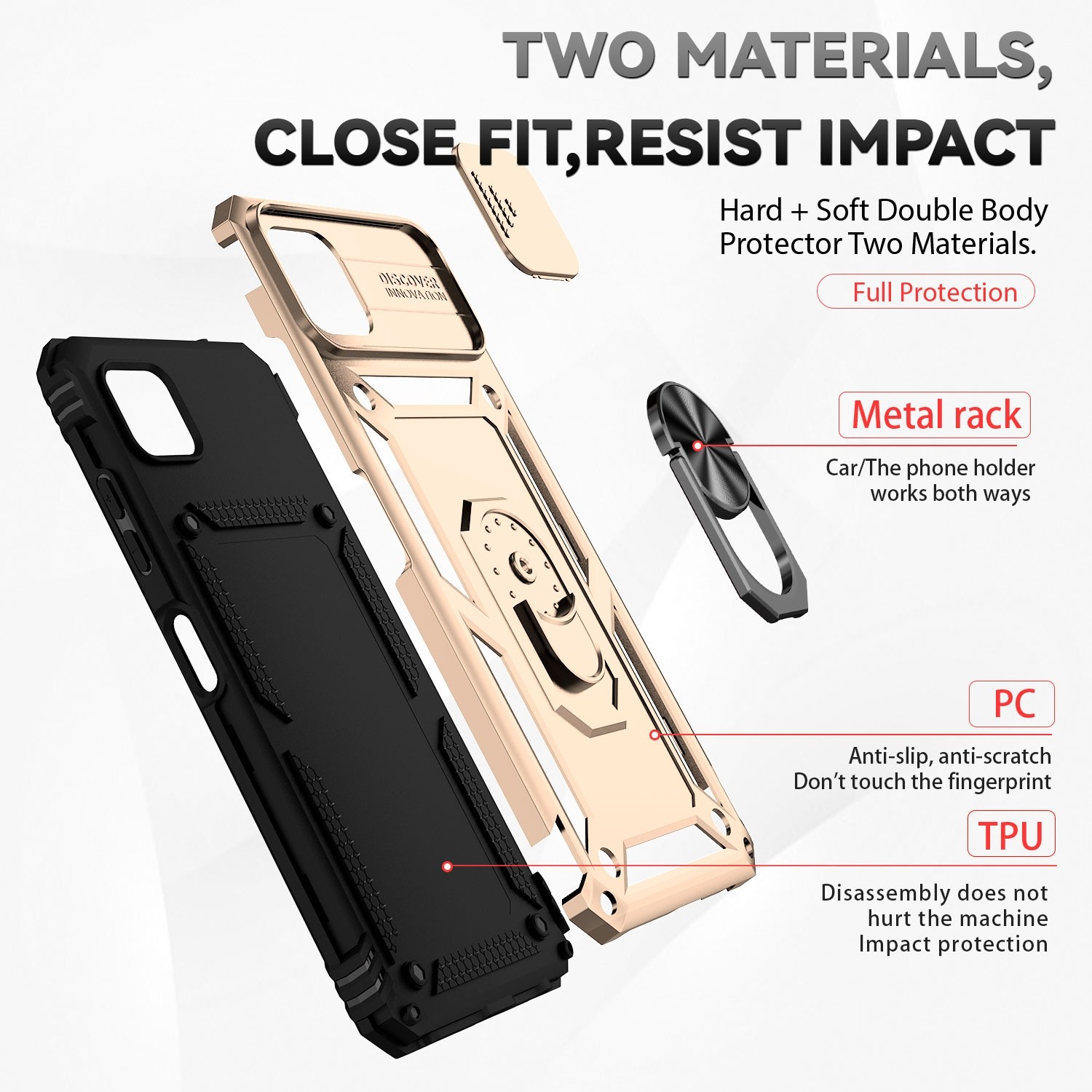 Forcell Samsung Galaxy A22 5G Sliding Camshield Holder Θήκη Σκληρή - Gold