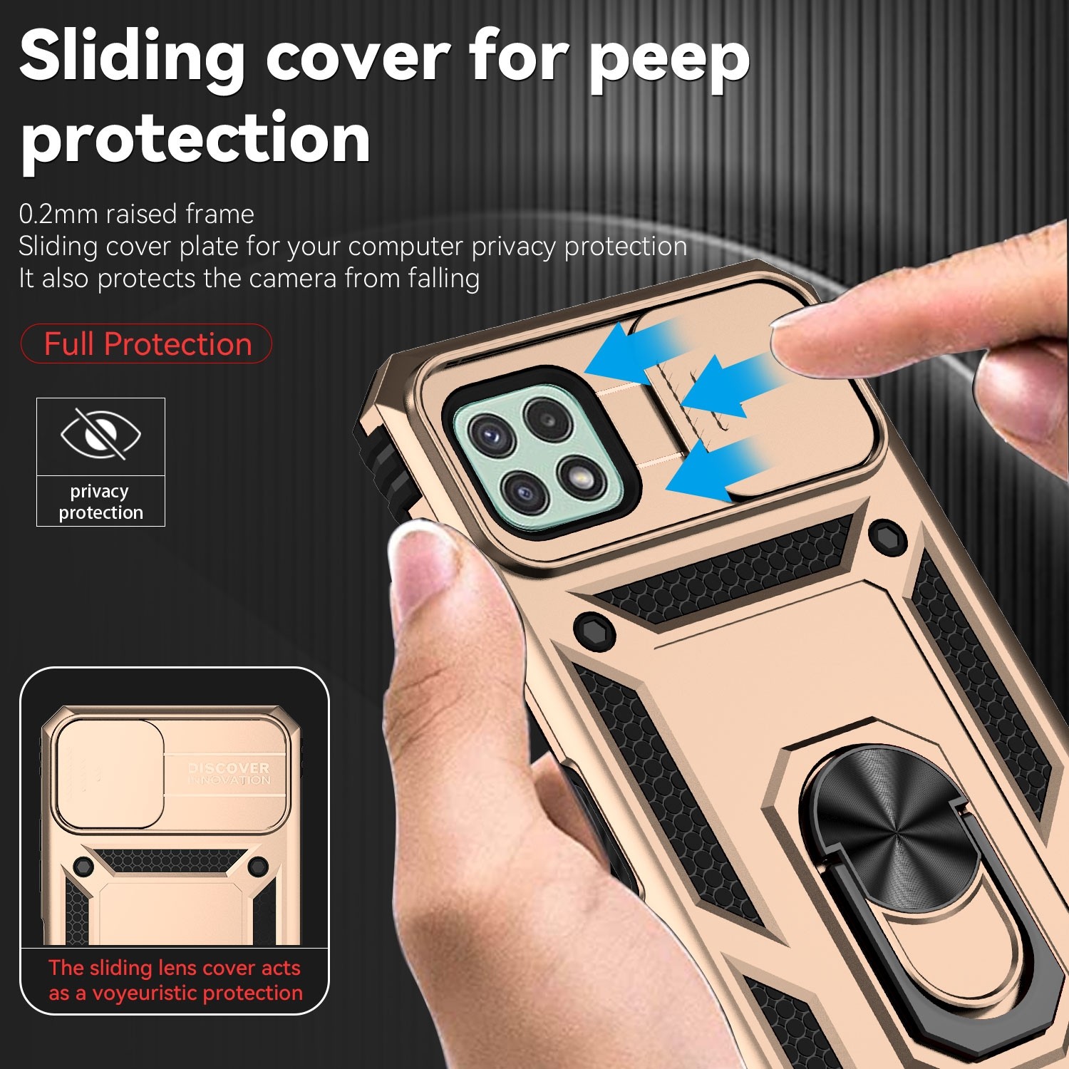 Forcell Samsung Galaxy A22 5G Sliding Camshield Holder Θήκη Σκληρή - Gold