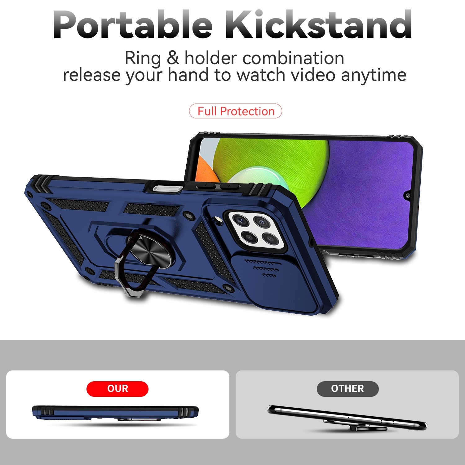 Forcell Samsung Galaxy A22 4G/ M32 4G Sliding Camshield Holder Θήκη Σκληρή - Blue