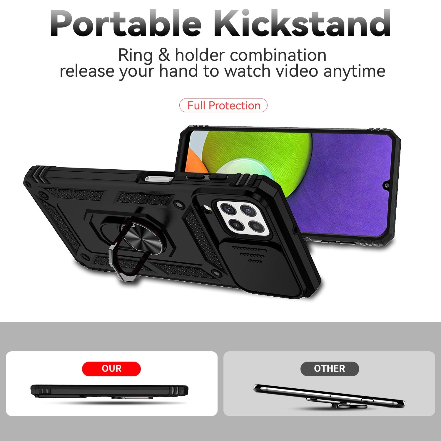 Forcell Samsung Galaxy A22 4G/ M32 4G Sliding Camshield Holder Θήκη Σκληρή - Black