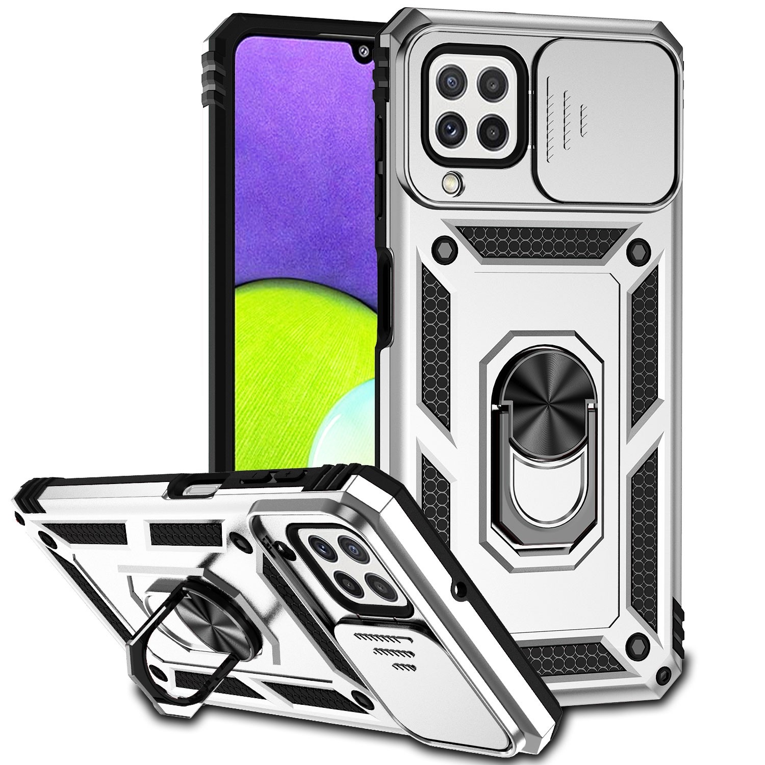 Forcell Samsung Galaxy A22 4G/ M32 4G Sliding Camshield Holder Θήκη Σκληρή - Silver