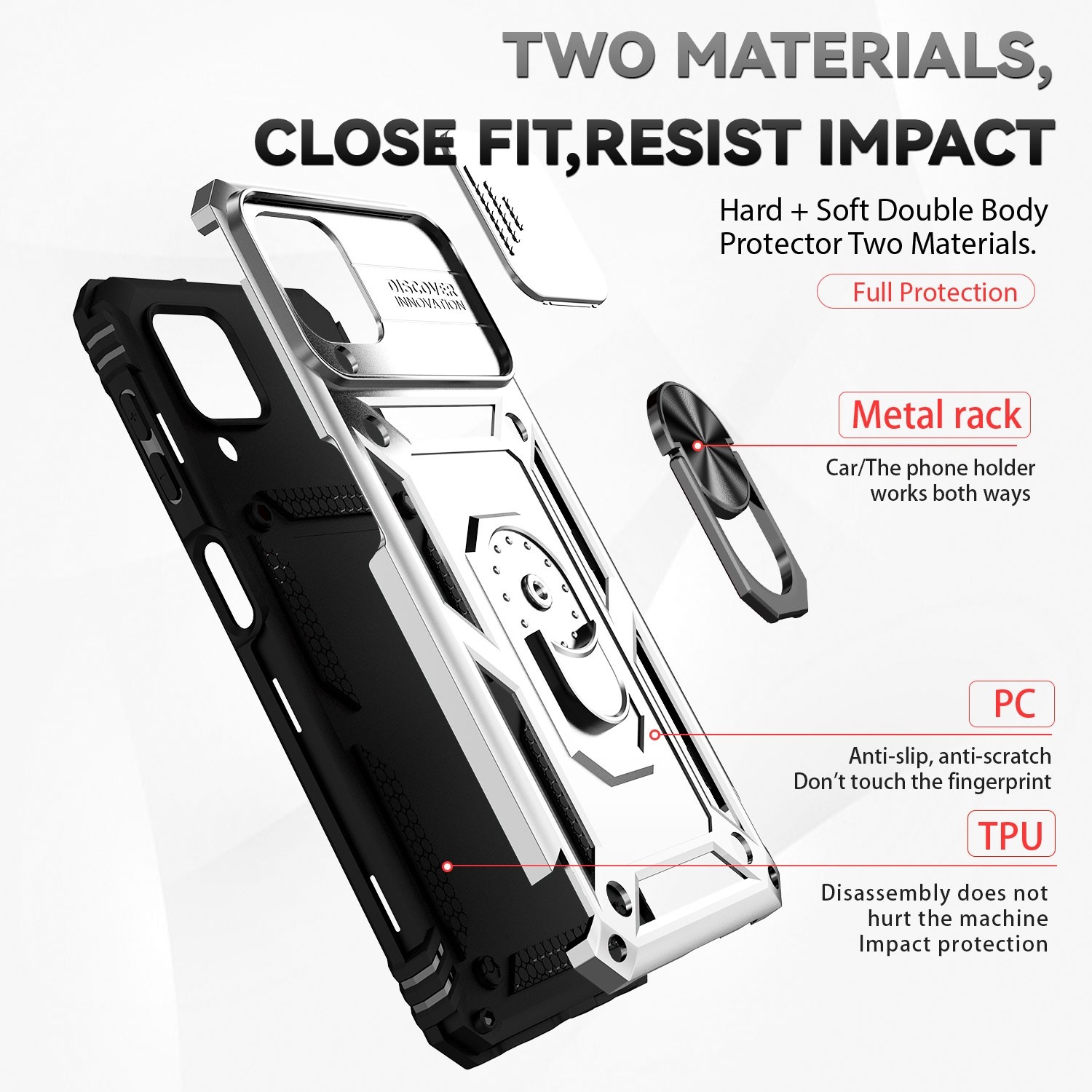 Forcell Samsung Galaxy A22 4G/ M32 4G Sliding Camshield Holder Θήκη Σκληρή - Silver