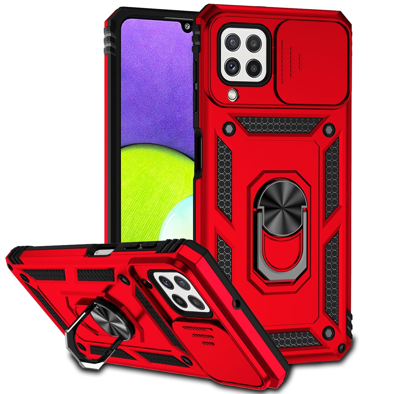 Forcell Samsung Galaxy A22 4G/ M32 4G Sliding Camshield Holder Θήκη Σκληρή - Red