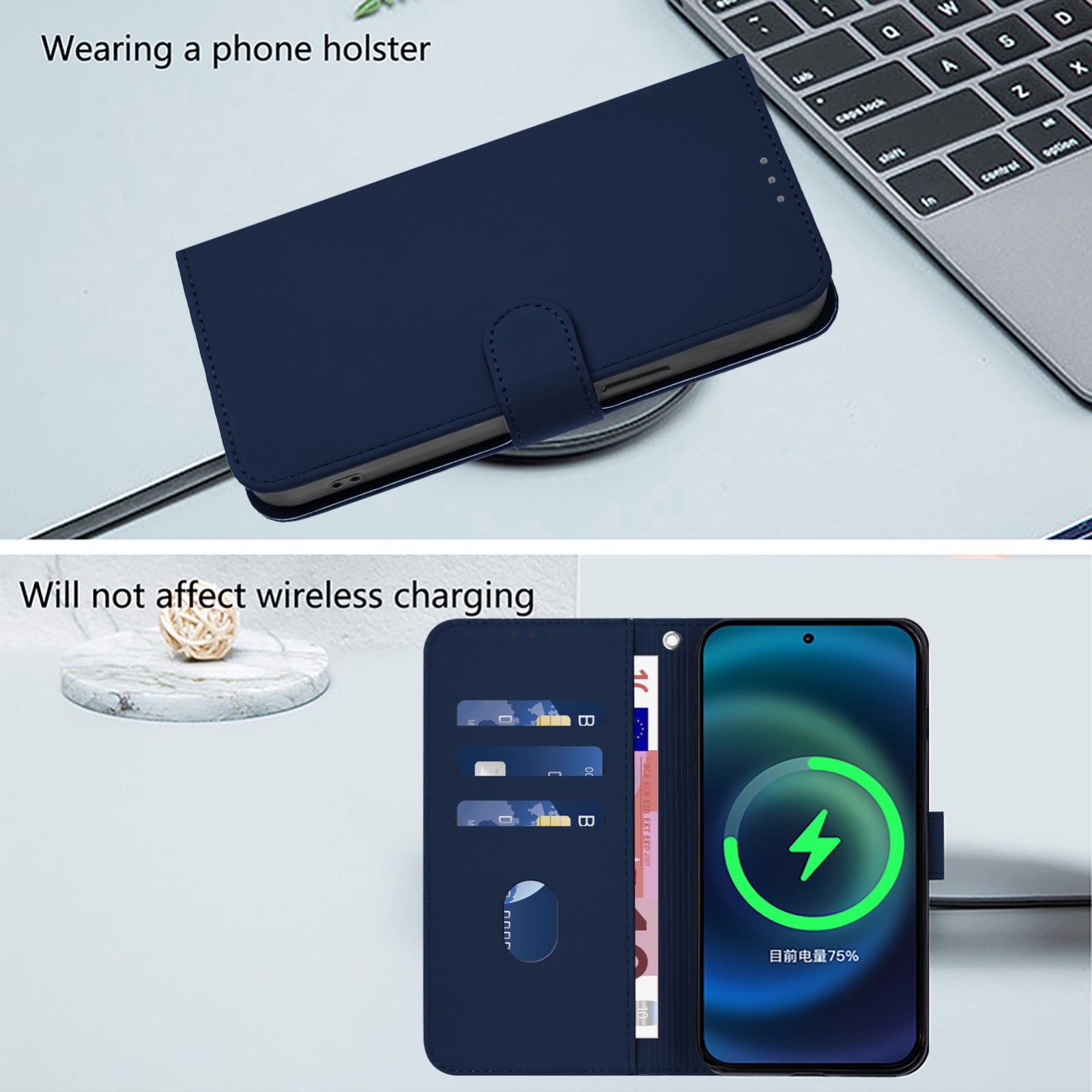 Tel1 Samsung Galaxy A33 5G Skin Feel Solid Color with Lanyard Θήκη Βιβλίο - Navy Blue