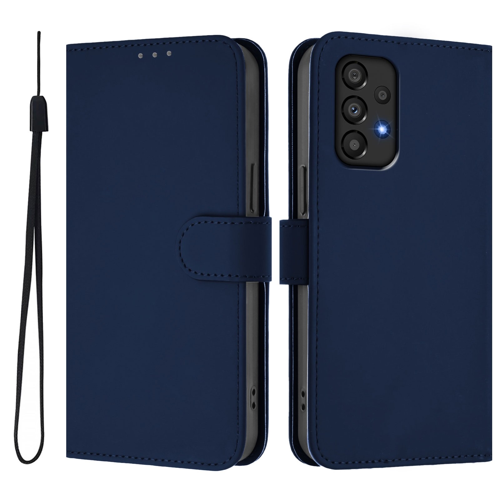 Tel1 Samsung Galaxy A33 5G Skin Feel Solid Color with Lanyard Θήκη Βιβλίο - Navy Blue