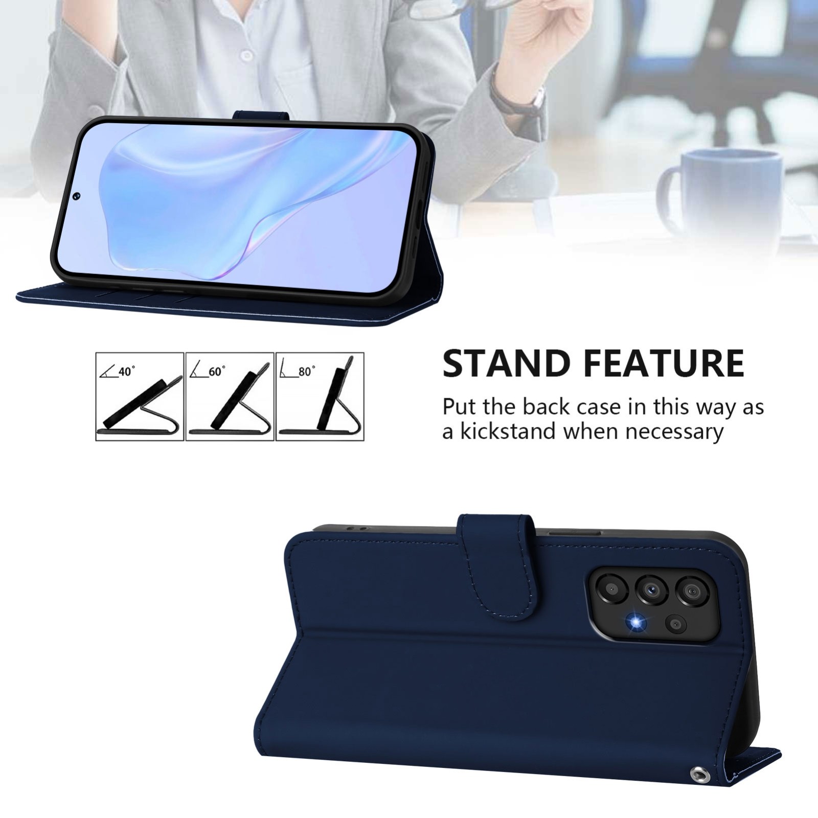 Tel1 Samsung Galaxy A33 5G Skin Feel Solid Color with Lanyard Θήκη Βιβλίο - Navy Blue