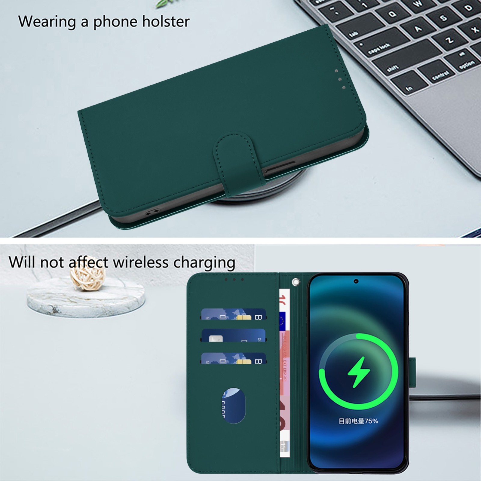 Tel1 Samsung Galaxy A33 5G Skin Feel Solid Color with Lanyard Θήκη Βιβλίο - Deep Green