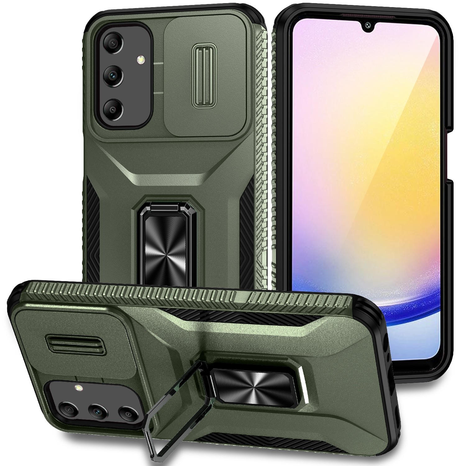 Forcell Samsung Galaxy A25 5G Sliding Camshield Holder Θήκη Σκληρή - Green