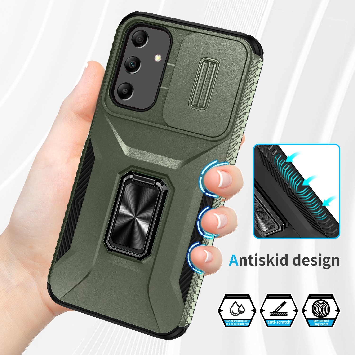 Forcell Samsung Galaxy A25 5G Sliding Camshield Holder Θήκη Σκληρή - Green