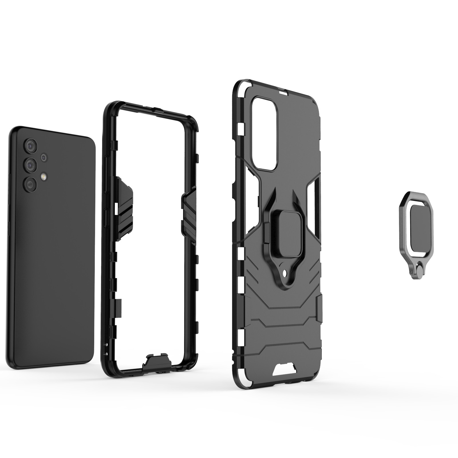 Forcell Samsung Galaxy A32 4G Shockproof Magnetic Ring Holder Θήκη Σκληρή - Black