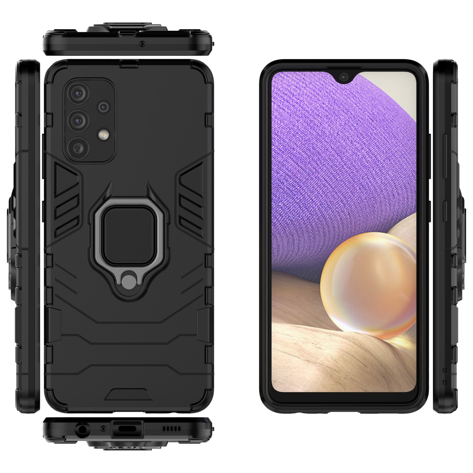 Forcell Samsung Galaxy A32 4G Shockproof Magnetic Ring Holder Θήκη Σκληρή - Black