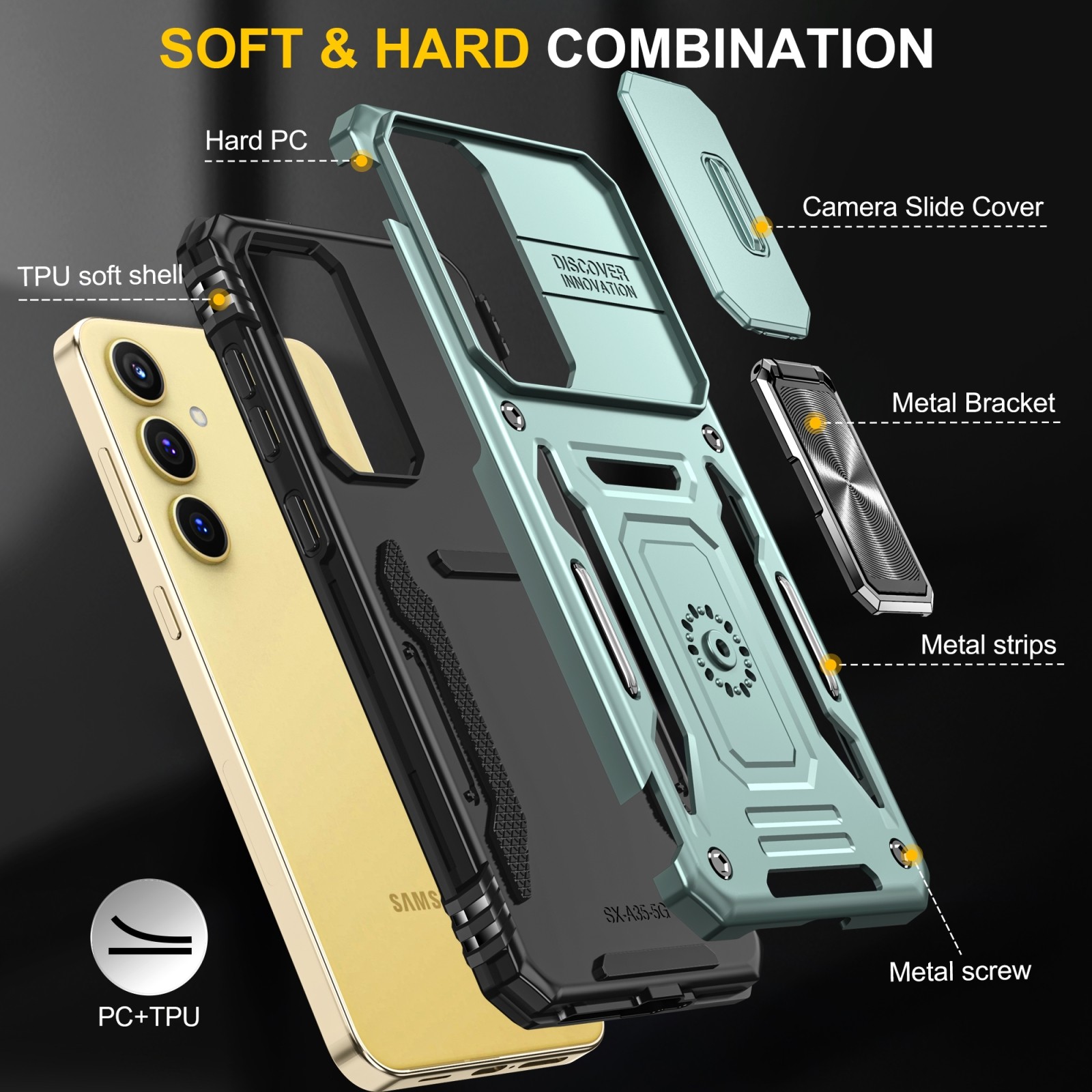 Forcell Samsung Galaxy A35 5G / A55 5G Armor Camera Shield with Stand Θήκη Σκληρή - Green