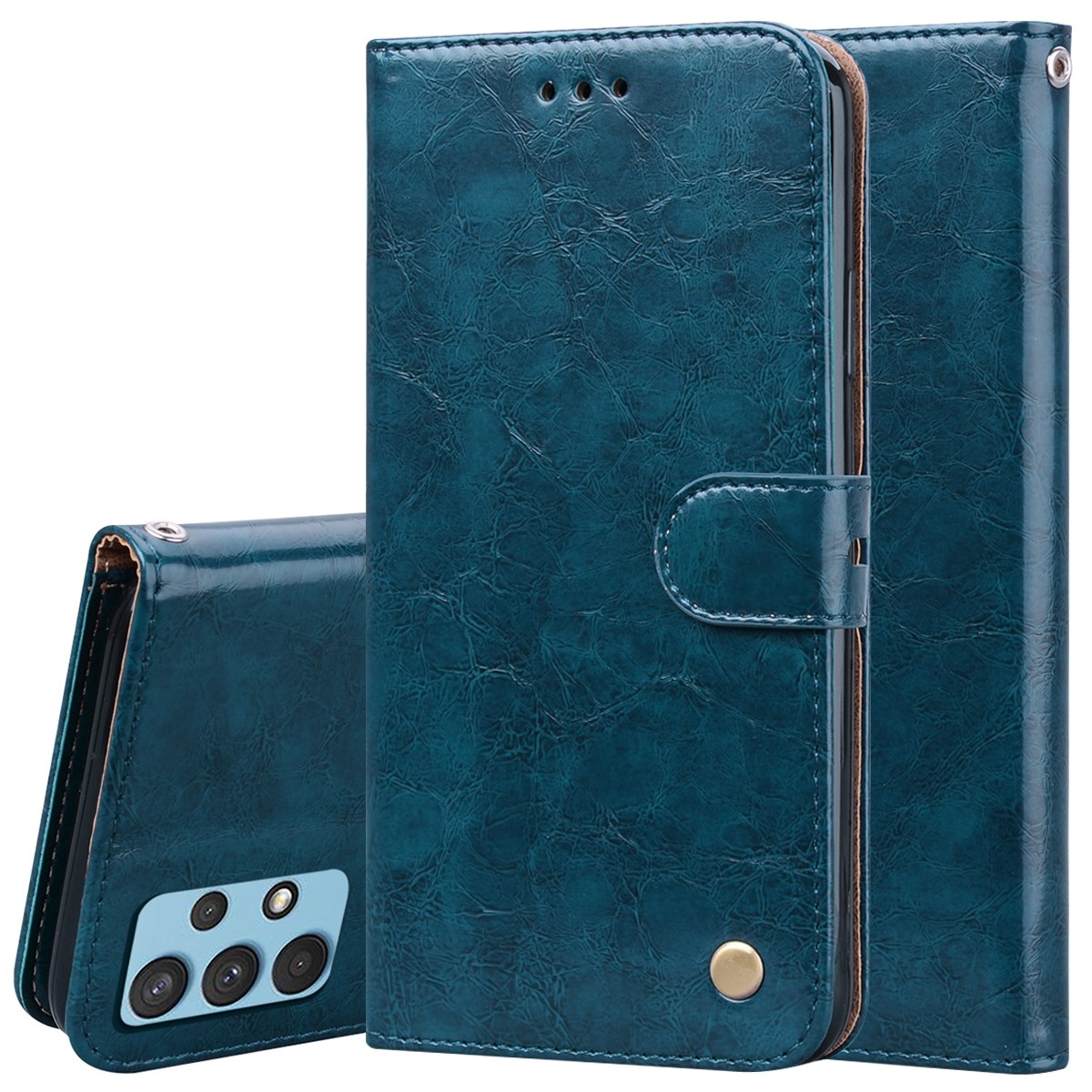 Tel1 Samsung Galaxy A32 4G Oil Wax Texture Horizontal Flip Θήκη Βιβλίο - Blue