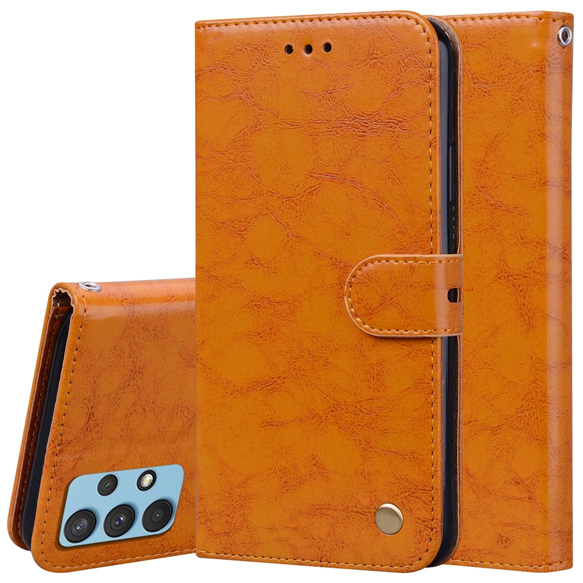 Tel1 Samsung Galaxy A32 4G Oil Wax Texture Horizontal Flip Θήκη Βιβλίο - Brown
