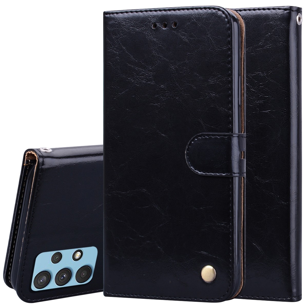 Tel1 Samsung Galaxy A32 4G Oil Wax Texture Horizontal Flip Θήκη Βιβλίο - Black