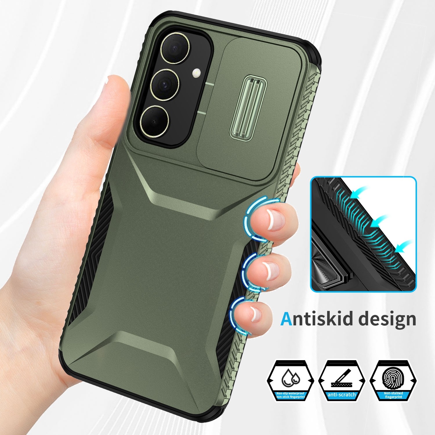 Forcell Samsung Galaxy A35 5G Sliding Camshield Θήκη Σκληρή - Green