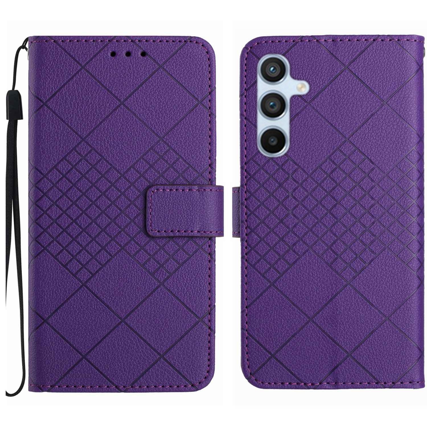 Tel1 Samsung Galaxy A55 5G Rhombic Grid Texture Θήκη Βιβλίο - Purple