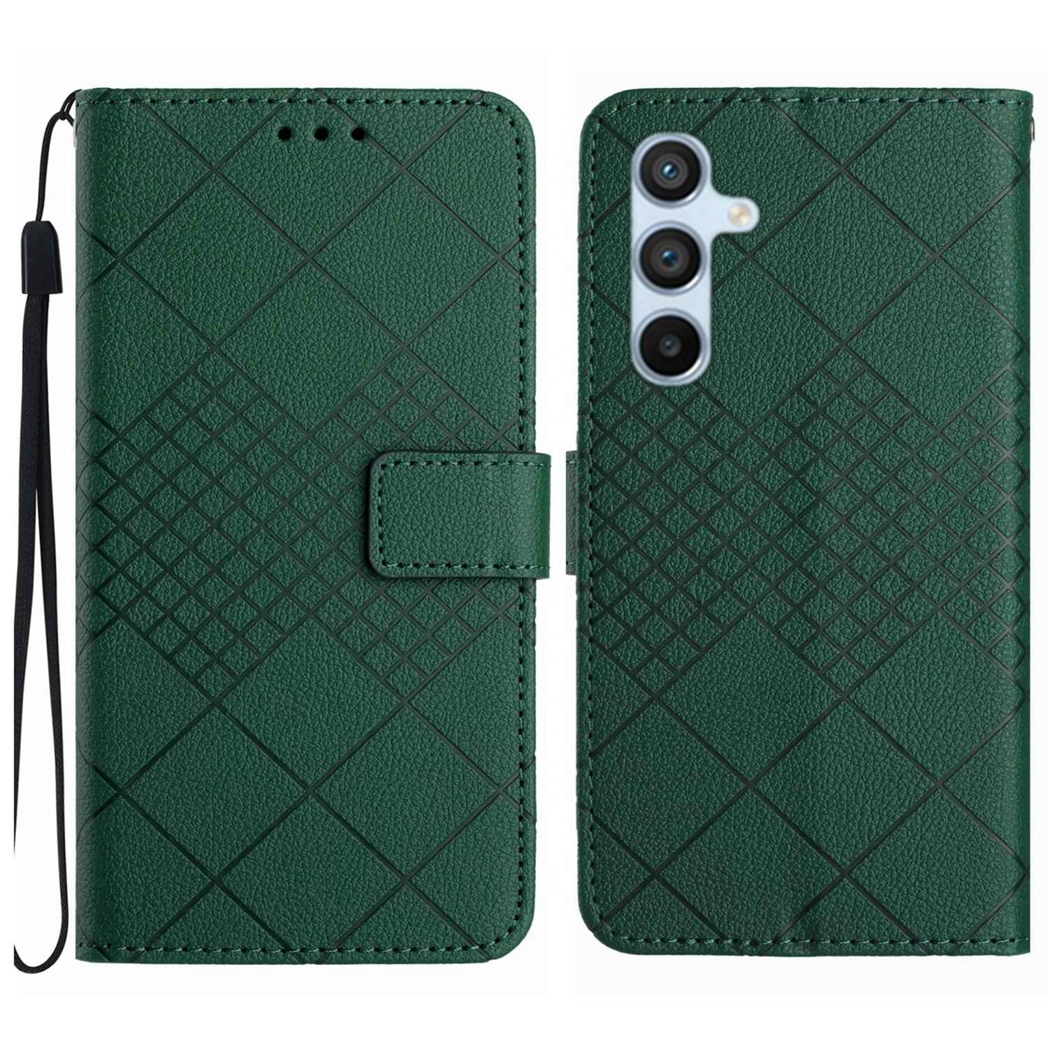 Tel1 Samsung Galaxy A55 5G Rhombic Grid Texture Θήκη Βιβλίο - Green