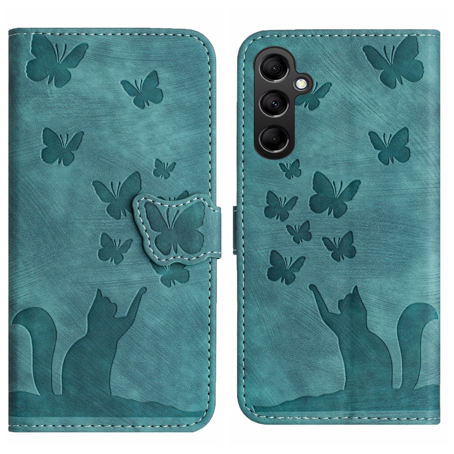 Tel1 Samsung Galaxy A54 5G Butterfly Cat Embossed Θήκη Βιβλίο - Blue