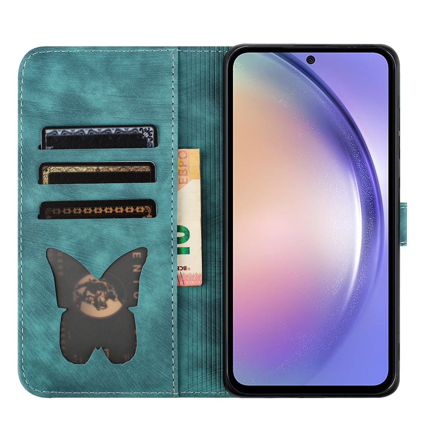Tel1 Samsung Galaxy A54 5G Butterfly Cat Embossed Θήκη Βιβλίο - Blue