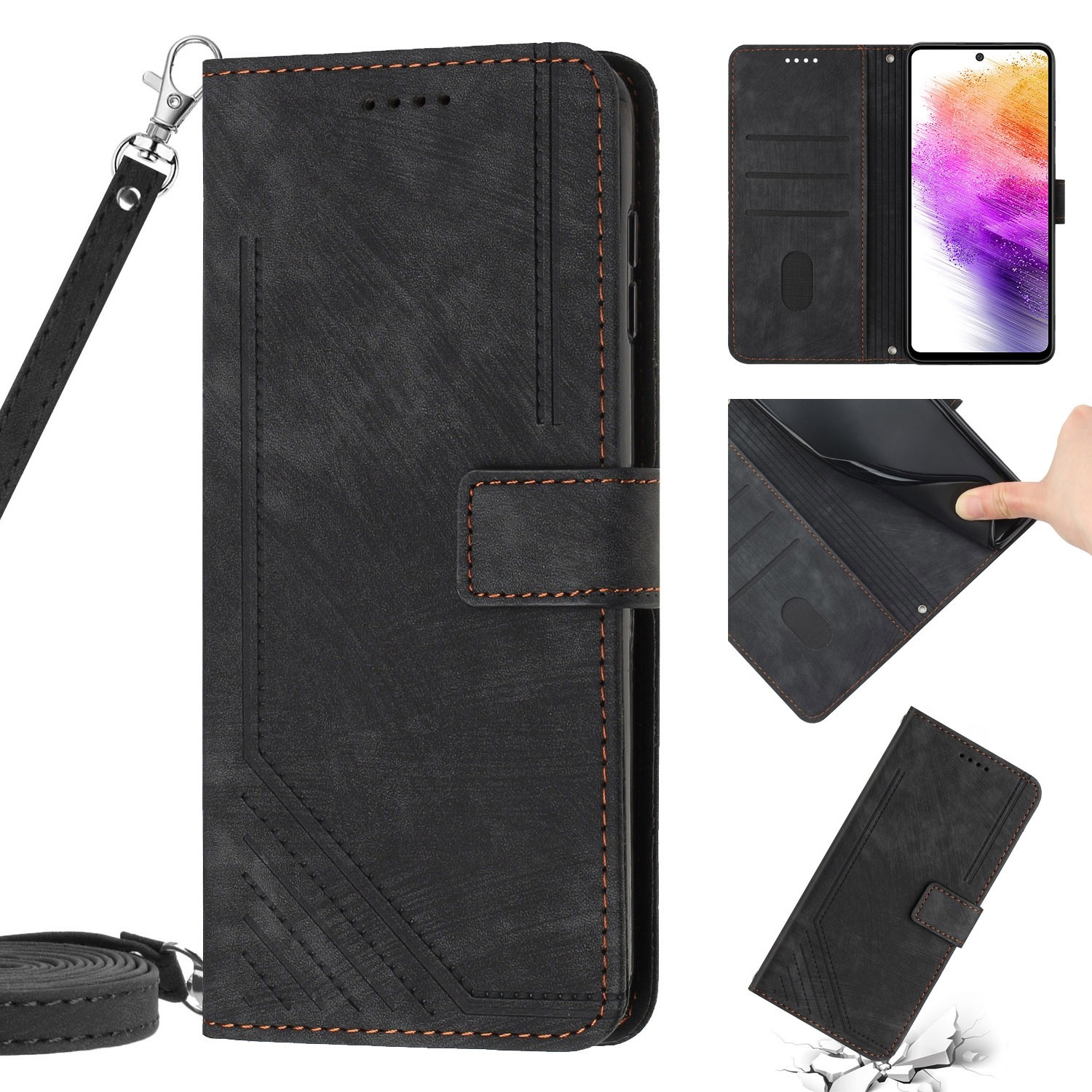 Tel1 Samsung Galaxy A53 5G Skin Feel Stripe Pattern Θήκη Βιβλίο - Black