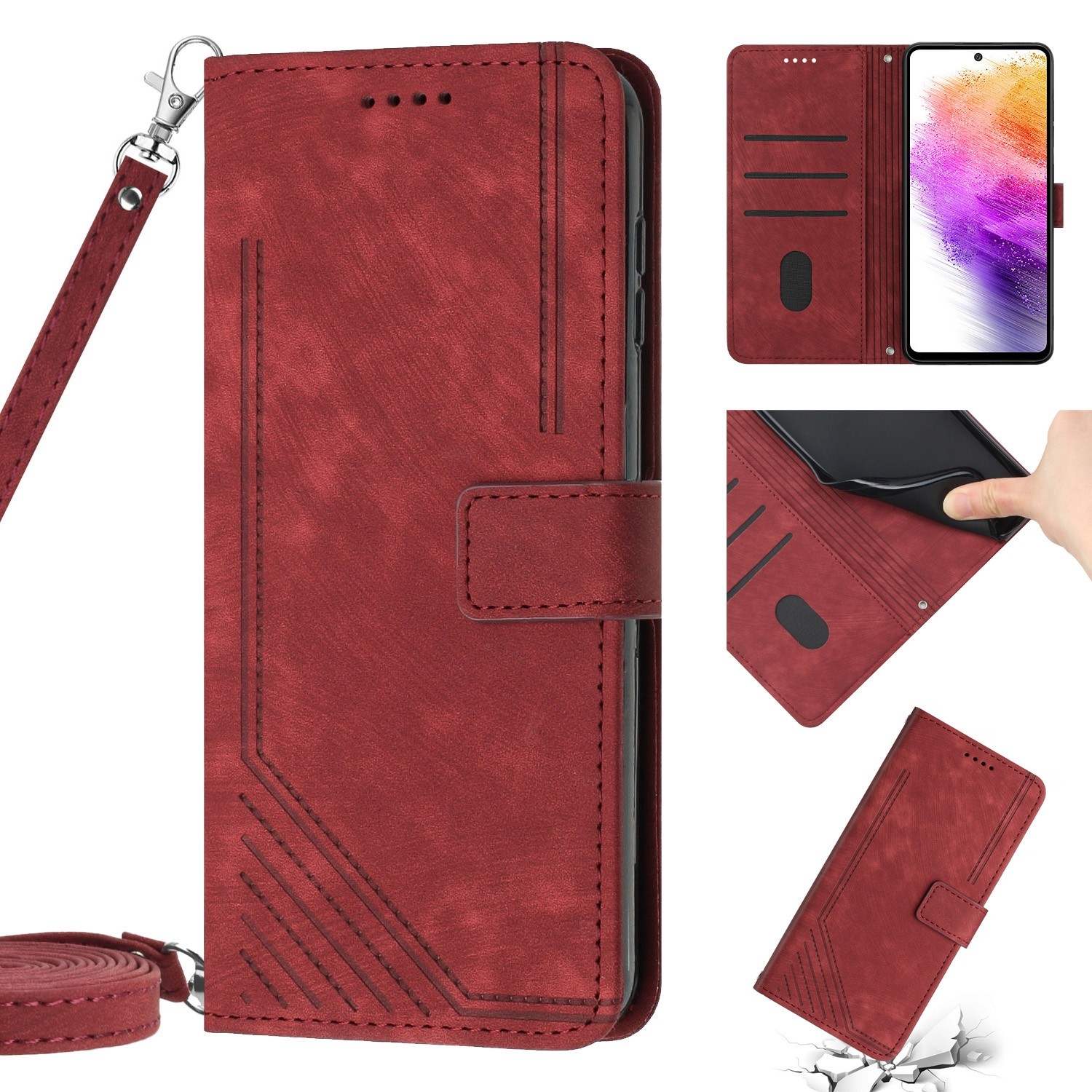 Tel1 Samsung Galaxy A53 5G Skin Feel Stripe Pattern Θήκη Βιβλίο - Red