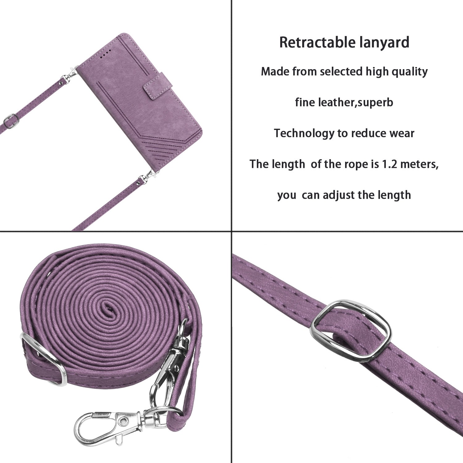 Tel1 Samsung Galaxy A54 5G Skin Feel Stripe Pattern with Lanyard Θήκη Βιβλίο - Purple