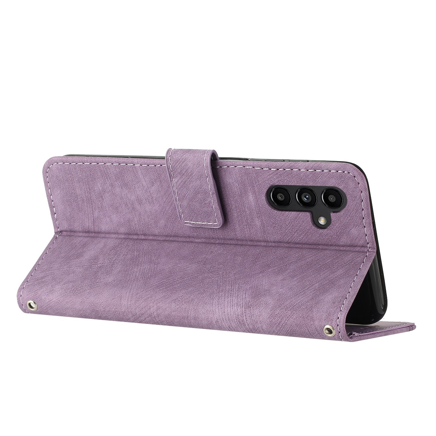 Tel1 Samsung Galaxy A54 5G Skin Feel Stripe Pattern with Lanyard Θήκη Βιβλίο - Purple