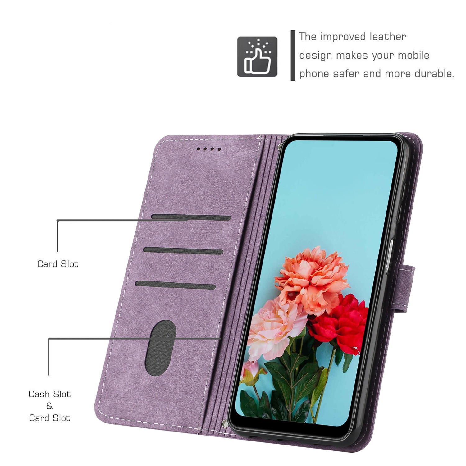 Tel1 Samsung Galaxy A54 5G Skin Feel Stripe Pattern with Lanyard Θήκη Βιβλίο - Purple