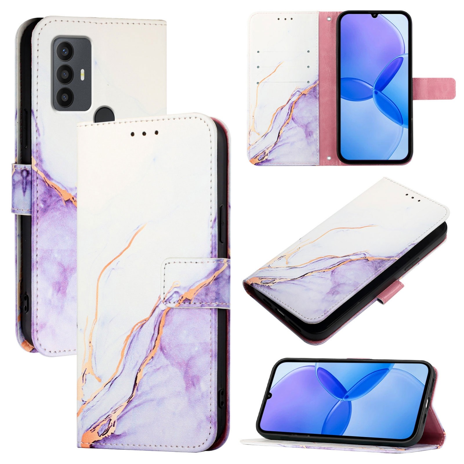 Tel1 TCL 306 / 305 / 30 SE / 30 E Marble Pattern Θήκη Βιβλίο - Purple