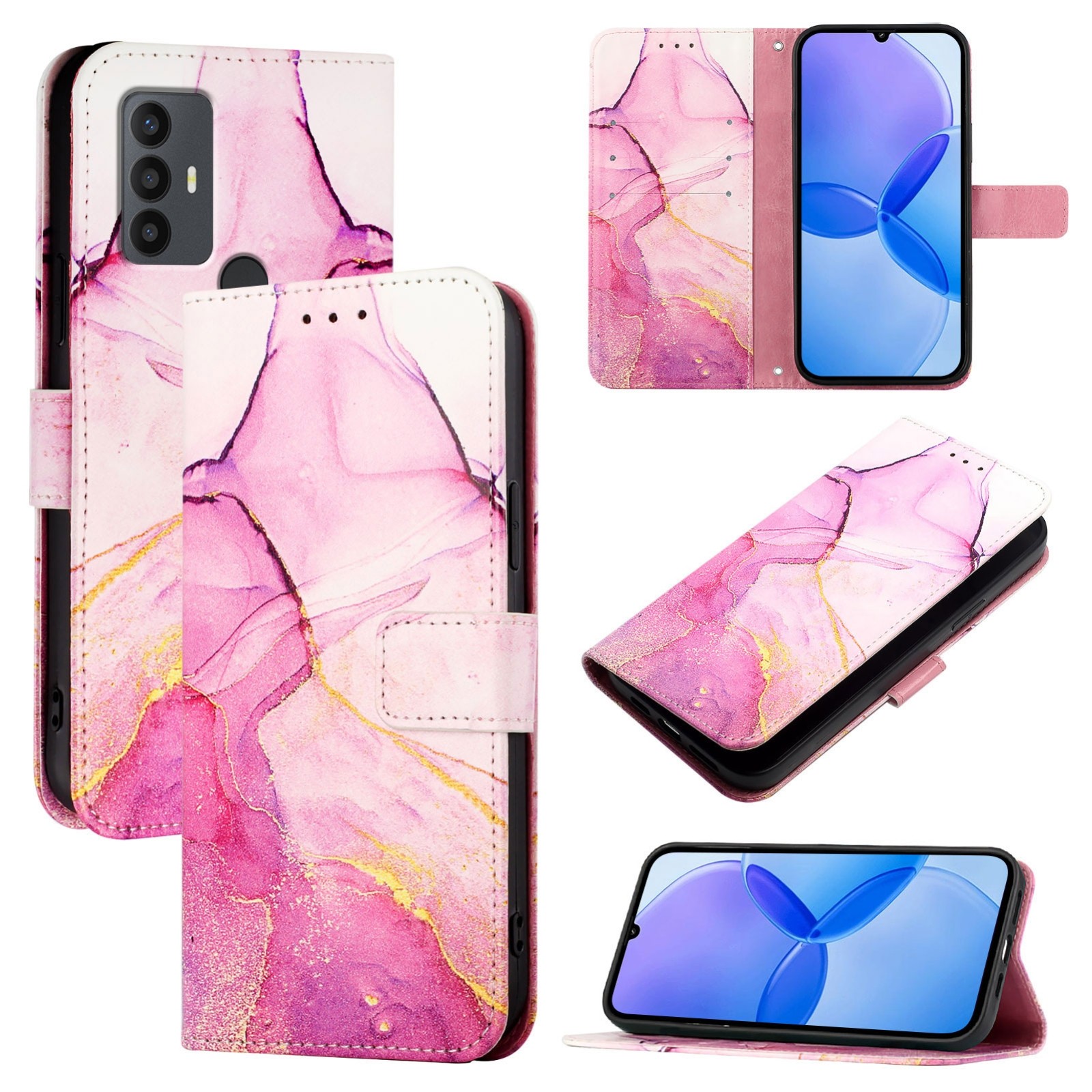 Tel1 TCL 306 / 305 / 30 SE / 30 E Marble Pattern Θήκη Βιβλίο - Pink