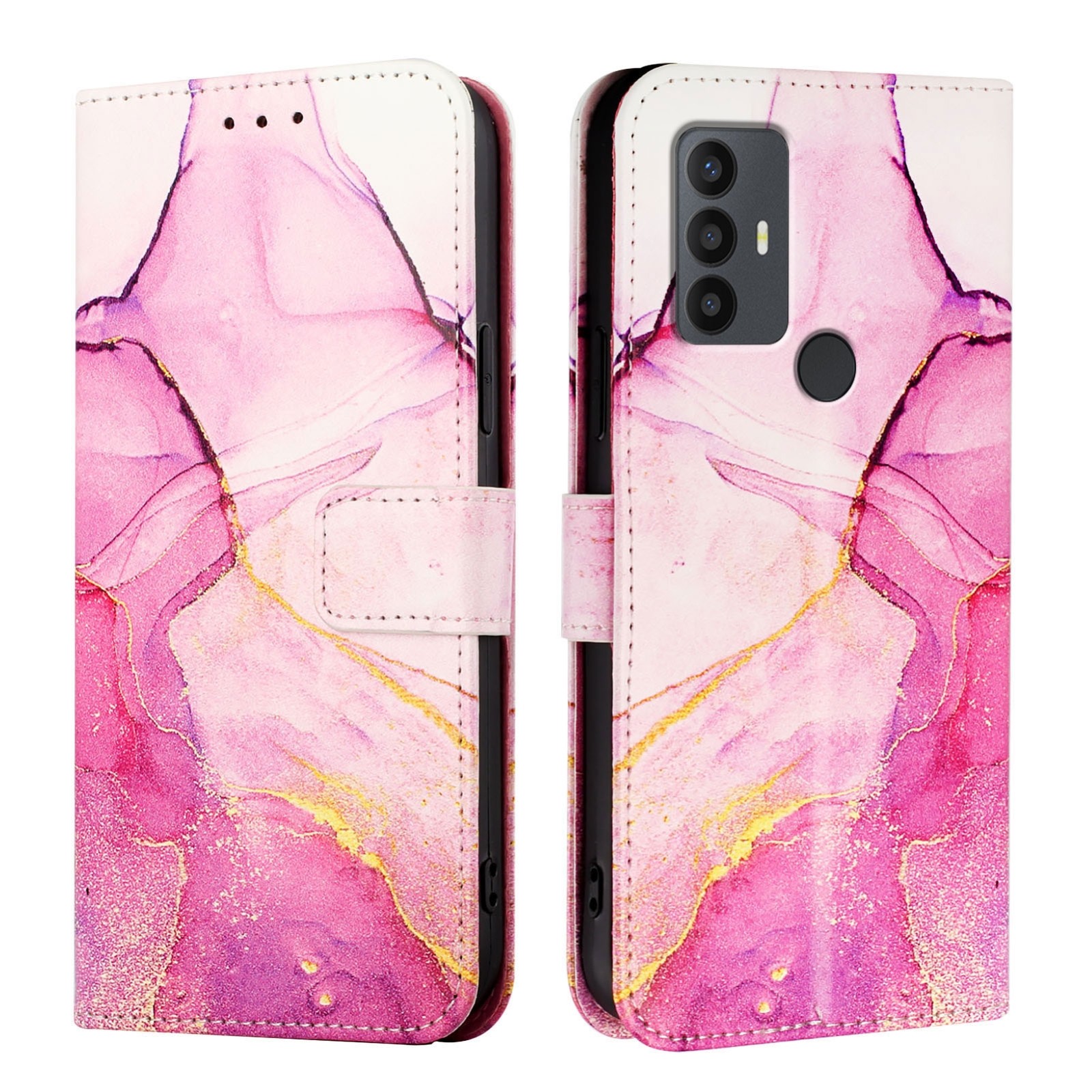 Tel1 TCL 306 / 305 / 30 SE / 30 E Marble Pattern Θήκη Βιβλίο - Pink