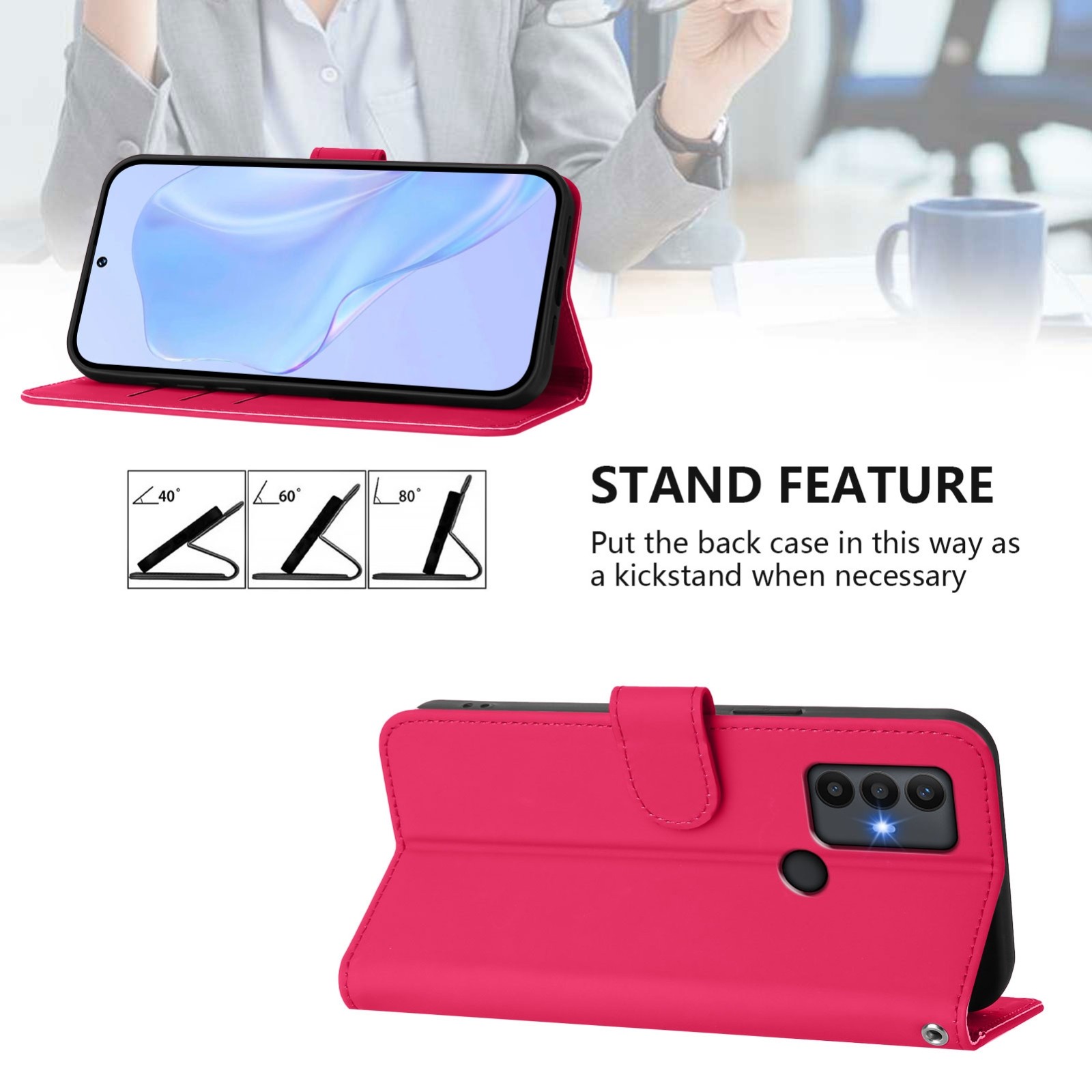 Tel1 TCL 306 / 305 / 30 SE / 30 E Skin Feel Solid Color Θήκη Βιβλίο - Rose Red