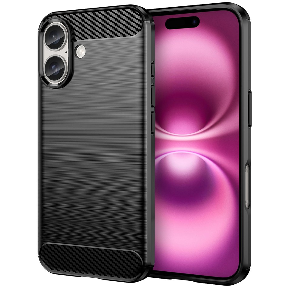 Forcell iPhone 16 Carbon Fiber Θήκη Σιλικόνης - Black