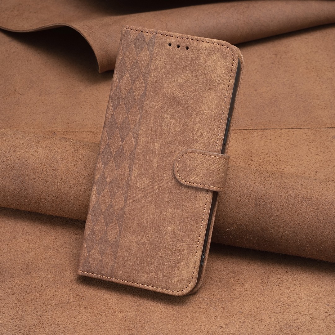 Tel1 Samsung Galaxy S24 5G Plaid Εmbossed Θήκη Βιβλίο - Brown