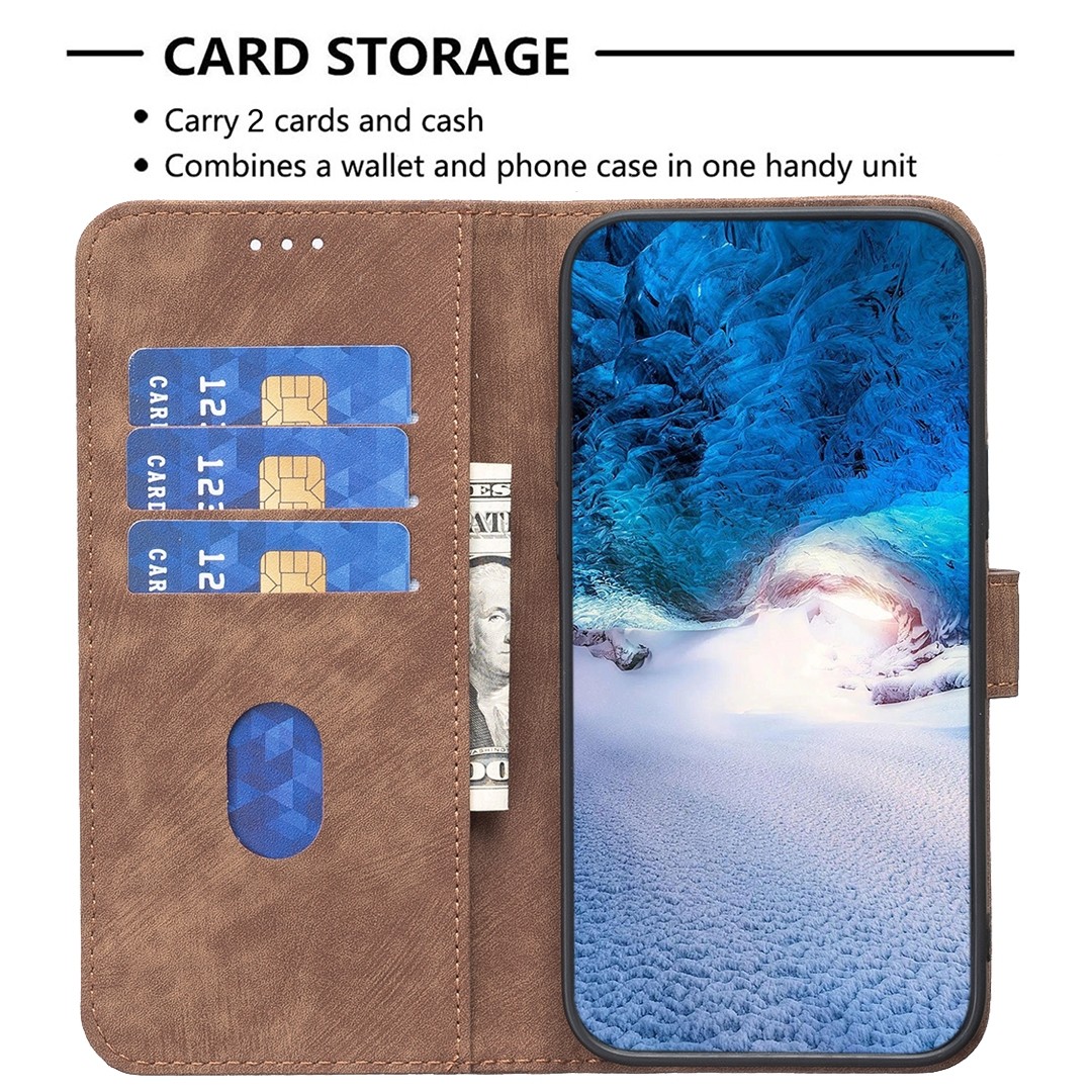 Tel1 Samsung Galaxy S24 5G Plaid Εmbossed Θήκη Βιβλίο - Brown