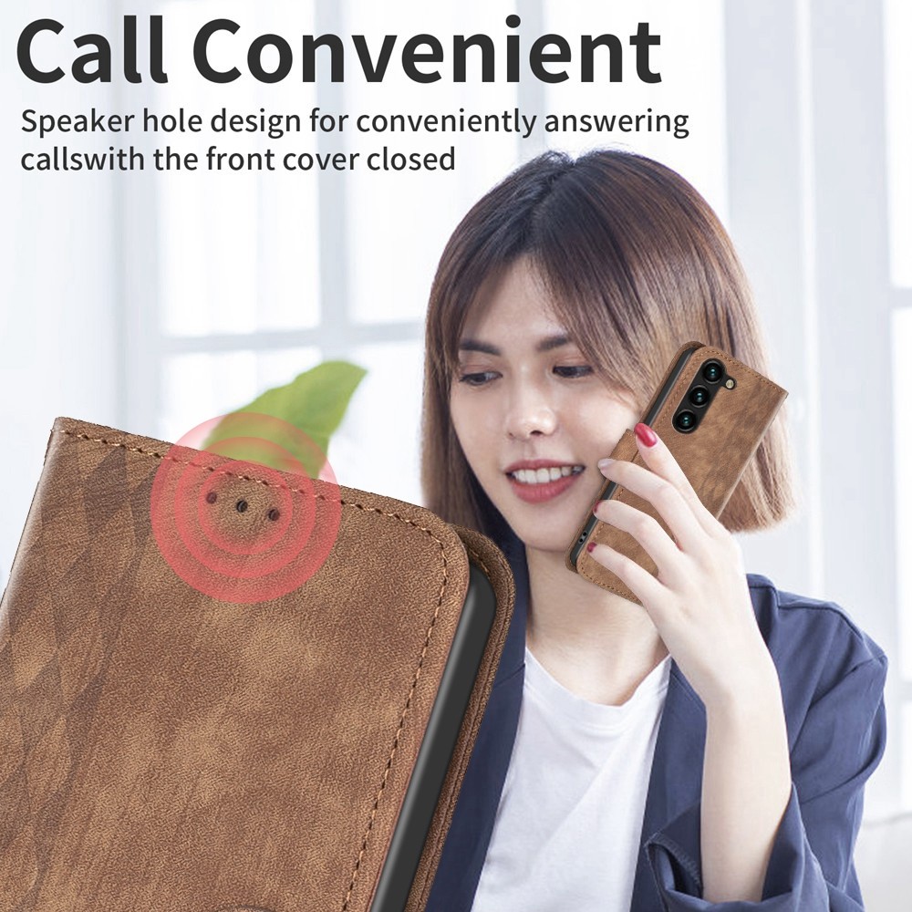 Tel1 Samsung Galaxy S24 5G Plaid Εmbossed Θήκη Βιβλίο - Brown