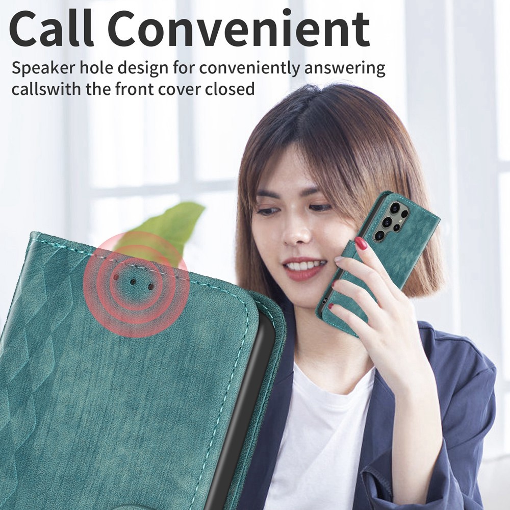 Tel1 Samsung Galaxy S24 Ultra 5G Plaid Εmbossed Θήκη Βιβλίο - Green